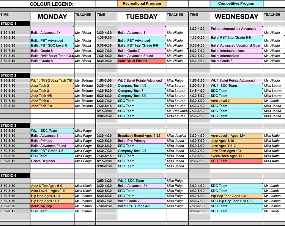 Schedule 2024/2025 Seymour Dance British Columbia
